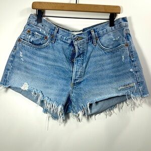 AGOLDE Parker raw hem button fly denim shorts size 32.